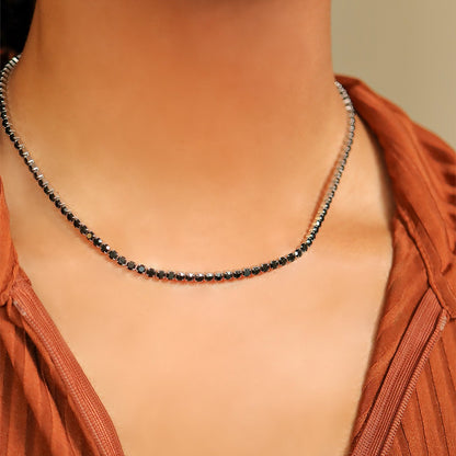 Stainless Steel Jet Rhinestone Tennis Chain Necklace