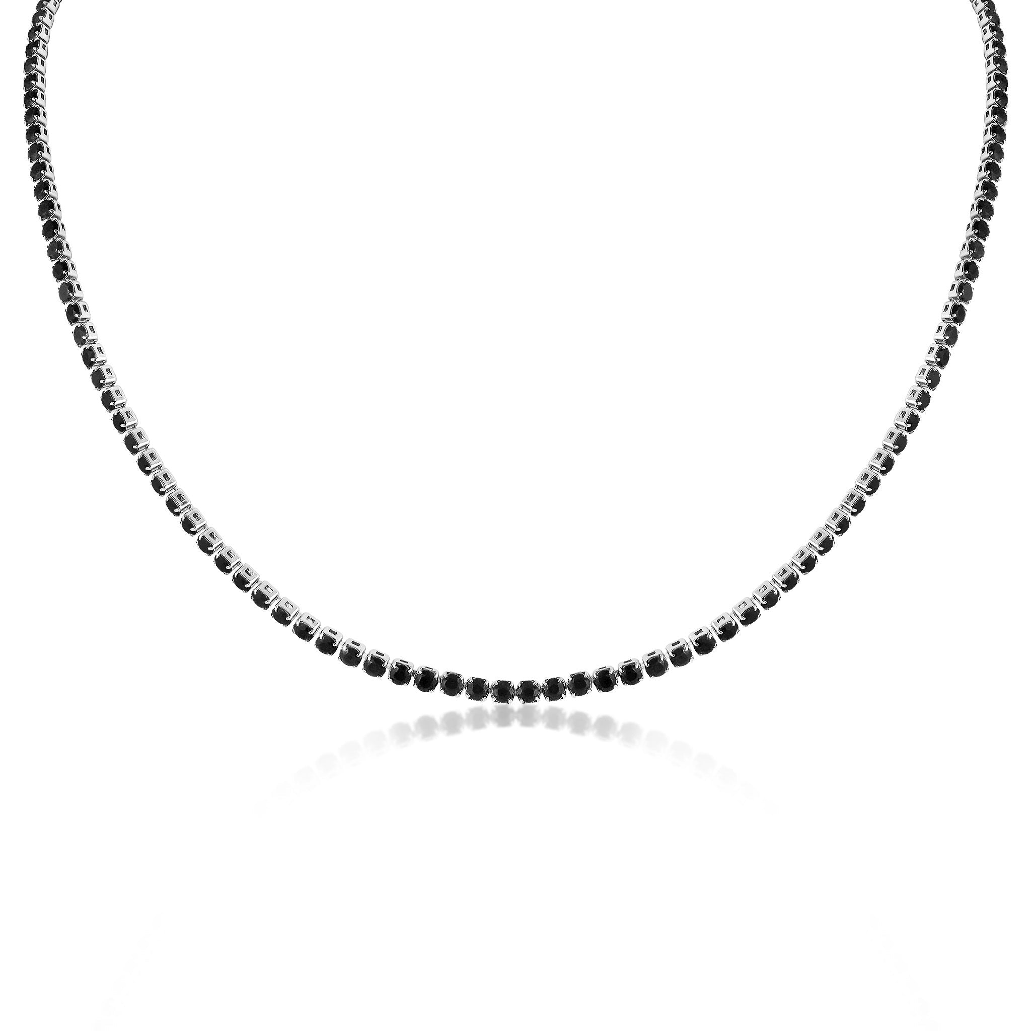 Stainless Steel Jet Rhinestone Tennis Chain Necklace