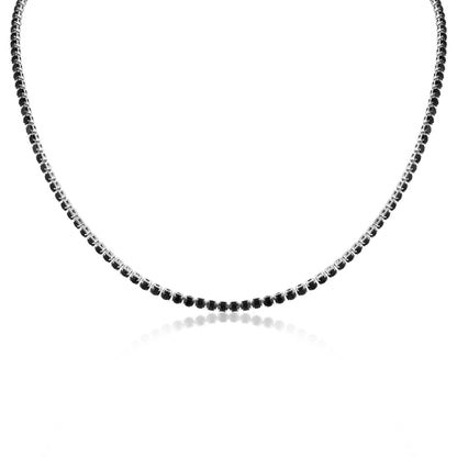 Stainless Steel Jet Rhinestone Tennis Chain Necklace