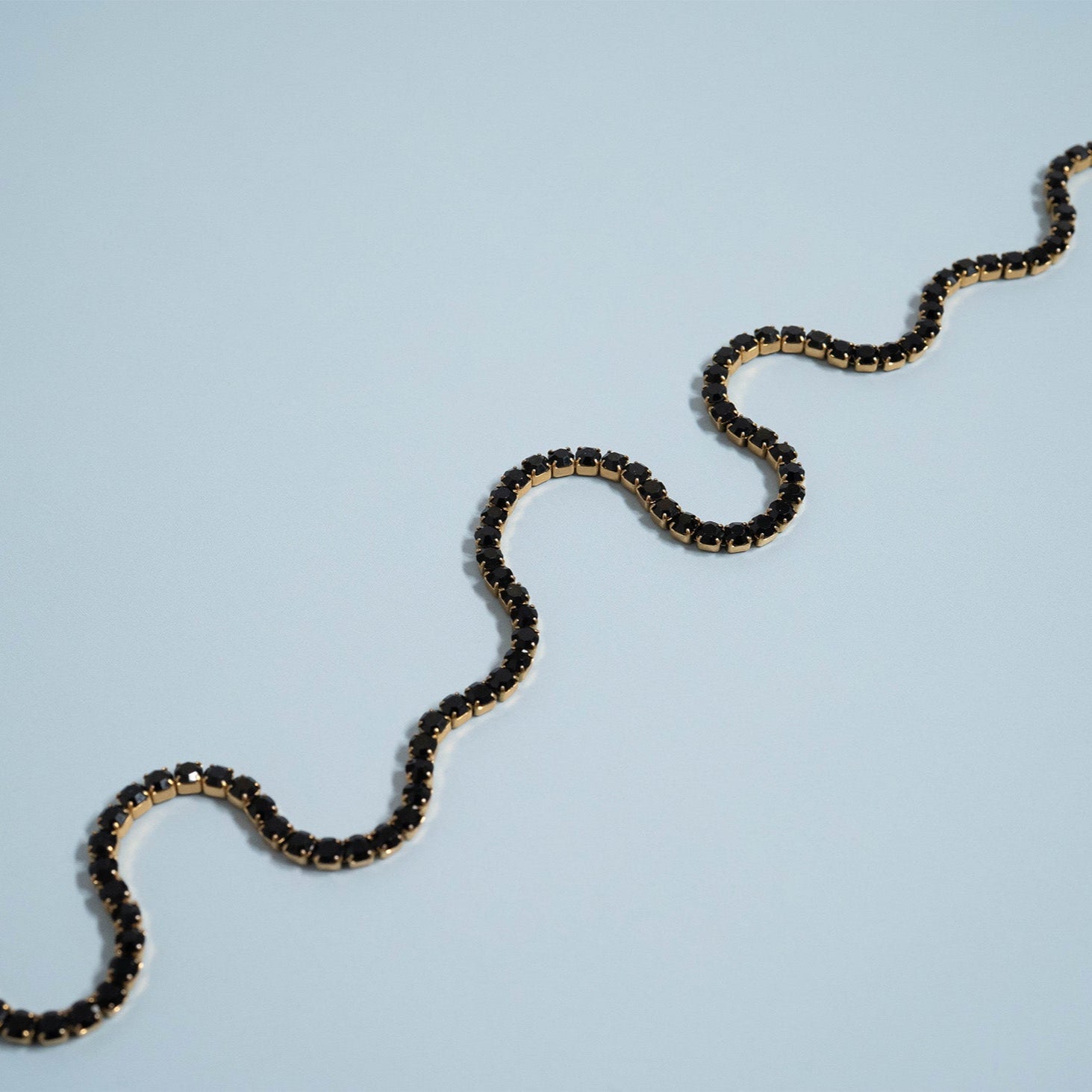 18K Gold PVD Stainless Steel Jet Rhinestone Tennis Chain Necklace With 2" Extension