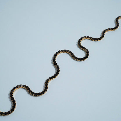 18K Gold PVD Stainless Steel Jet Rhinestone Tennis Chain Necklace With 2" Extension