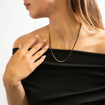 18K Gold PVD Stainless Steel Jet Rhinestone Tennis Chain Necklace With 2" Extension