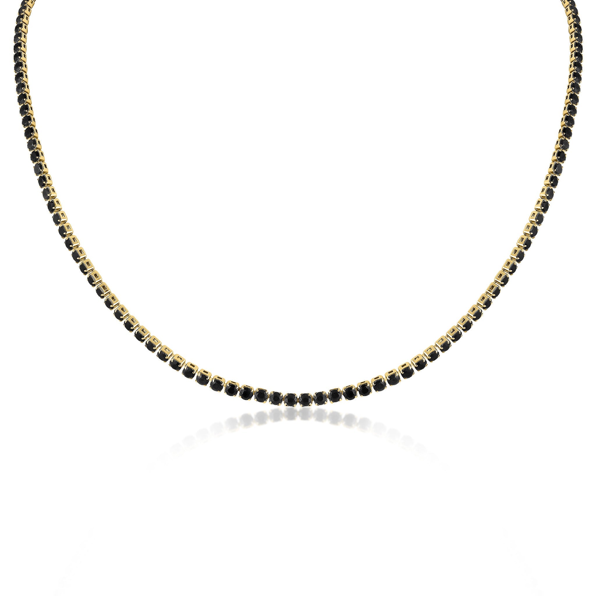 18K Gold PVD Stainless Steel Jet Rhinestone Tennis Chain Necklace With 2" Extension