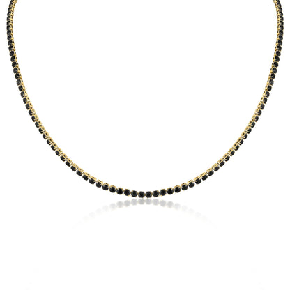 18K Gold PVD Stainless Steel Jet Rhinestone Tennis Chain Necklace With 2" Extension