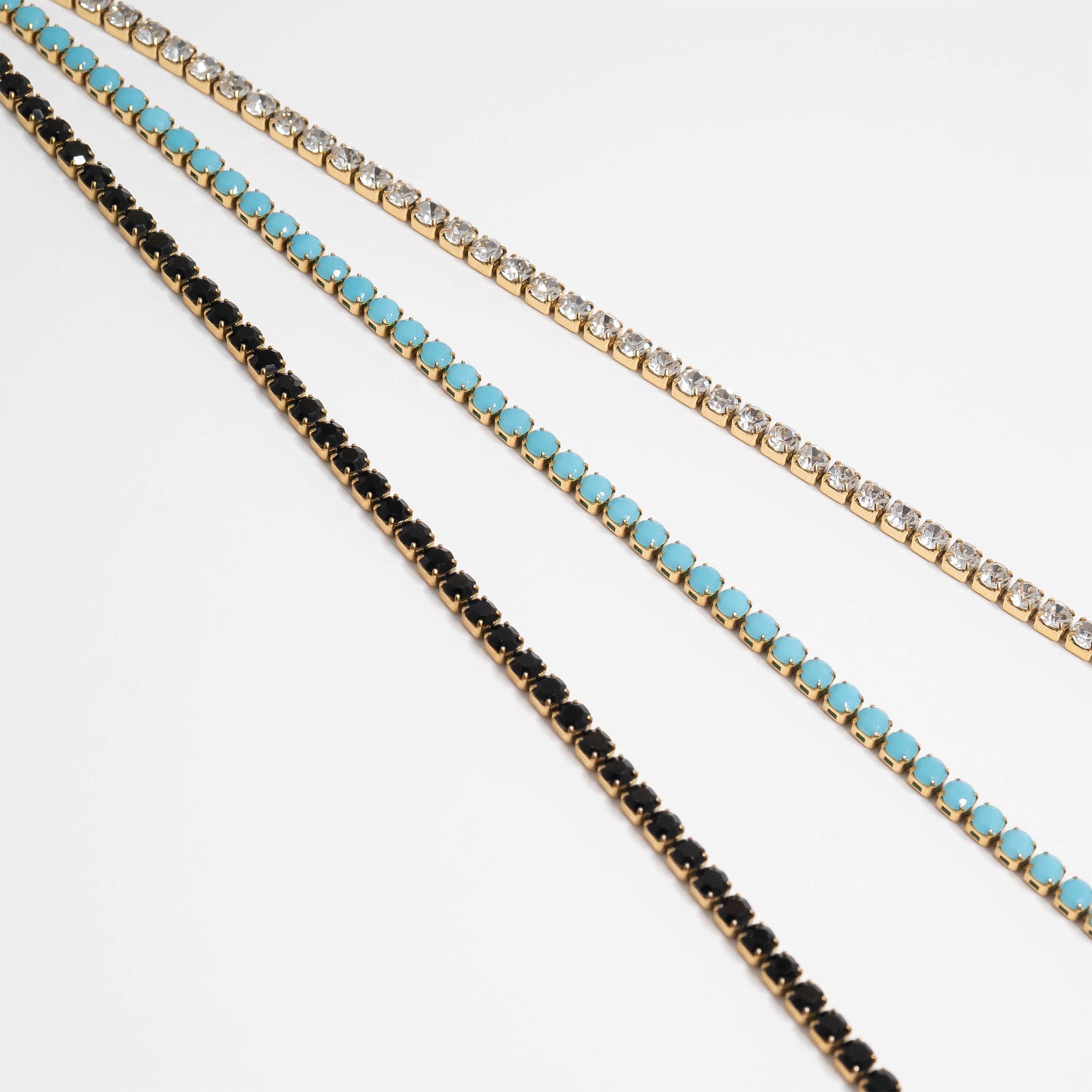 18K Gold PVD Stainless Steel Jet Rhinestone Tennis Chain Necklace With 2" Extension