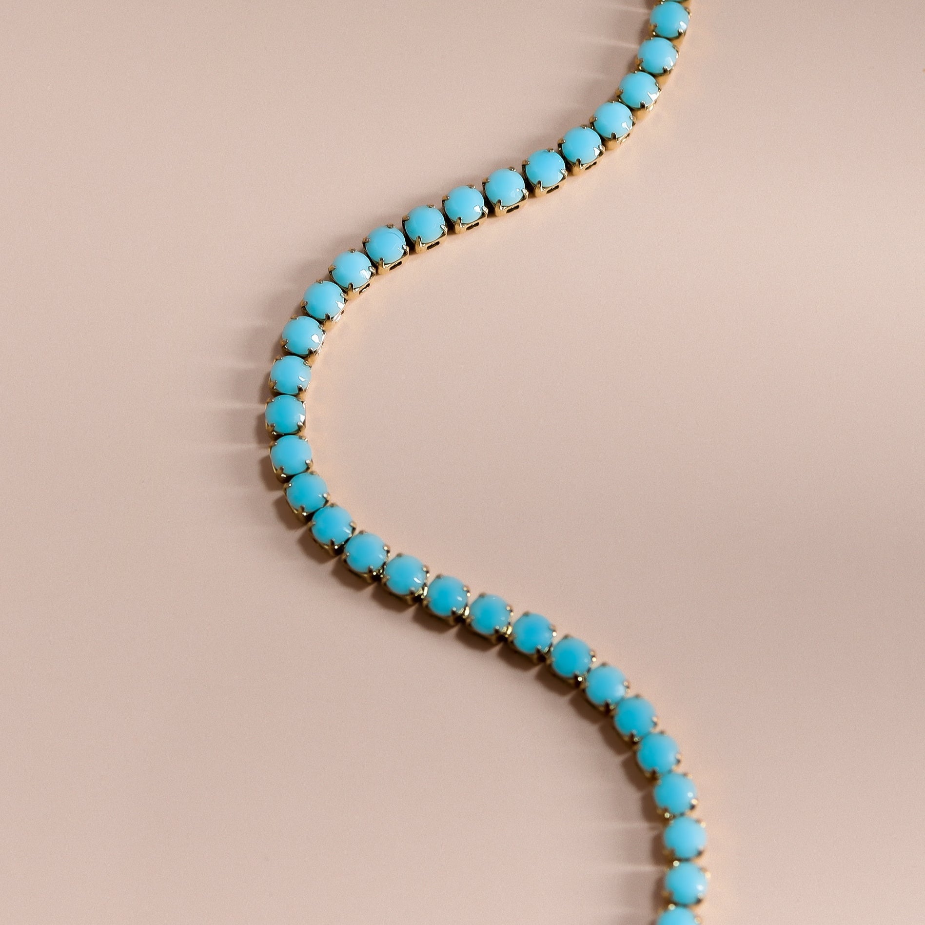 18K Gold PVD Stainless Steel Turquoise Rhinestone Tennis Chain Necklace