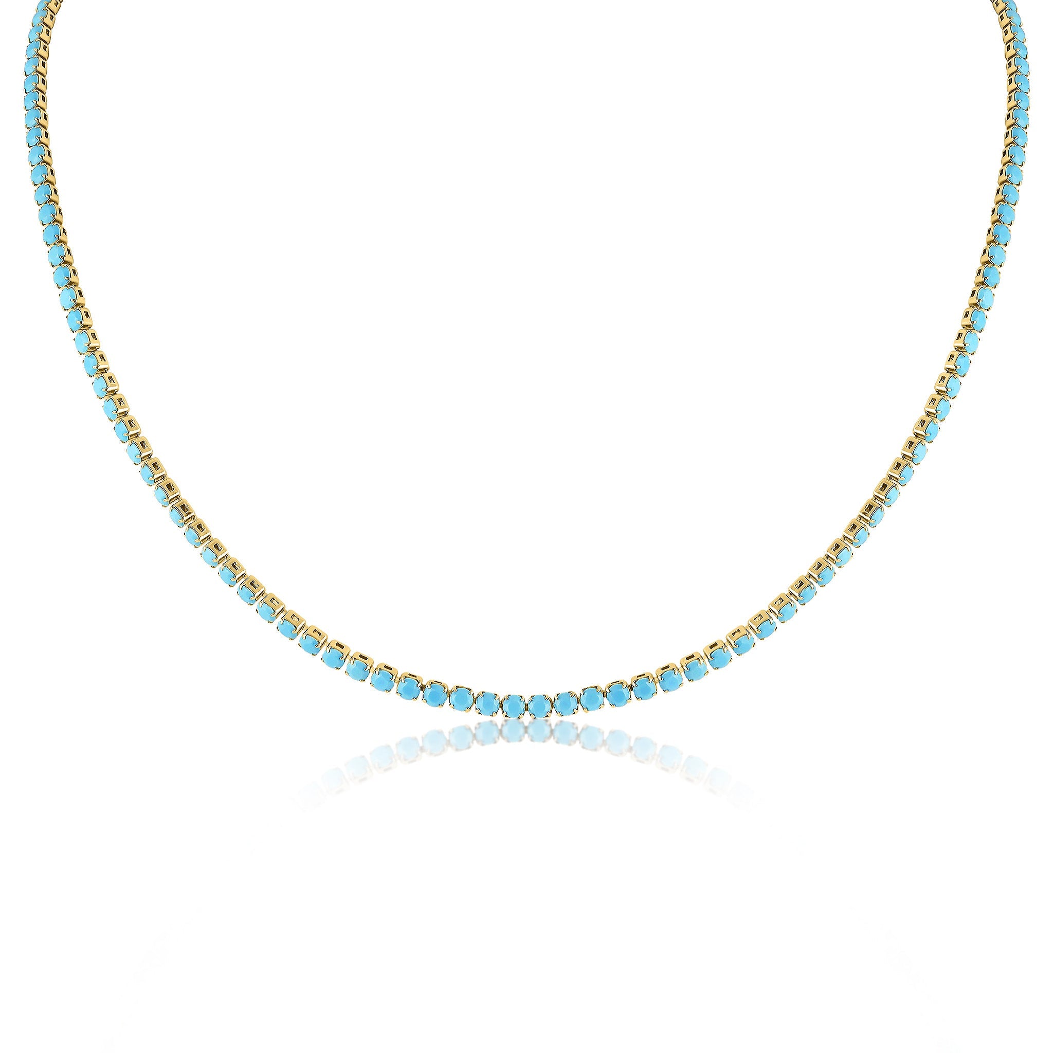 18K Gold PVD Stainless Steel Turquoise Rhinestone Tennis Chain Necklace
