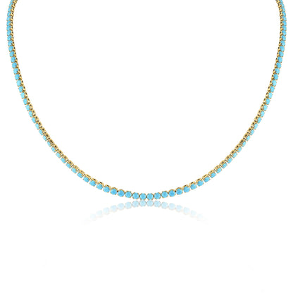18K Gold PVD Stainless Steel Turquoise Rhinestone Tennis Chain Necklace