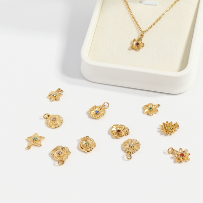 18K Gold PVD Stainless Steel 3D Birth Flower Connector Charms