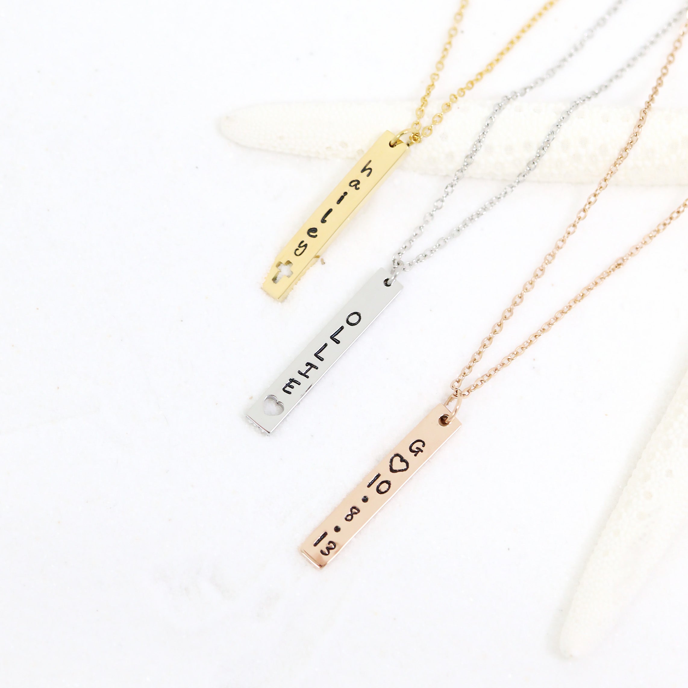 18K Gold PVD Stainless Steel Cross Cutout Vertical Bar Necklace