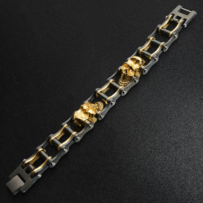 18K Gold PVD Stainless Steel Black Skull Bracelet