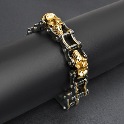 18K Gold PVD Stainless Steel Black Skull Bracelet