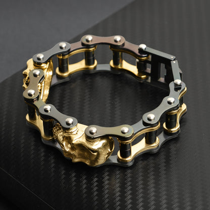 18K Gold PVD Stainless Steel Black Skull Bracelet