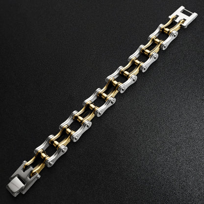 Stainless Steel Black And 18K Gold PVD Coated Bike Chain Bracelet