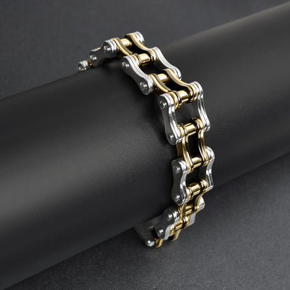 Stainless Steel Black And 18K Gold PVD Coated Bike Chain Bracelet