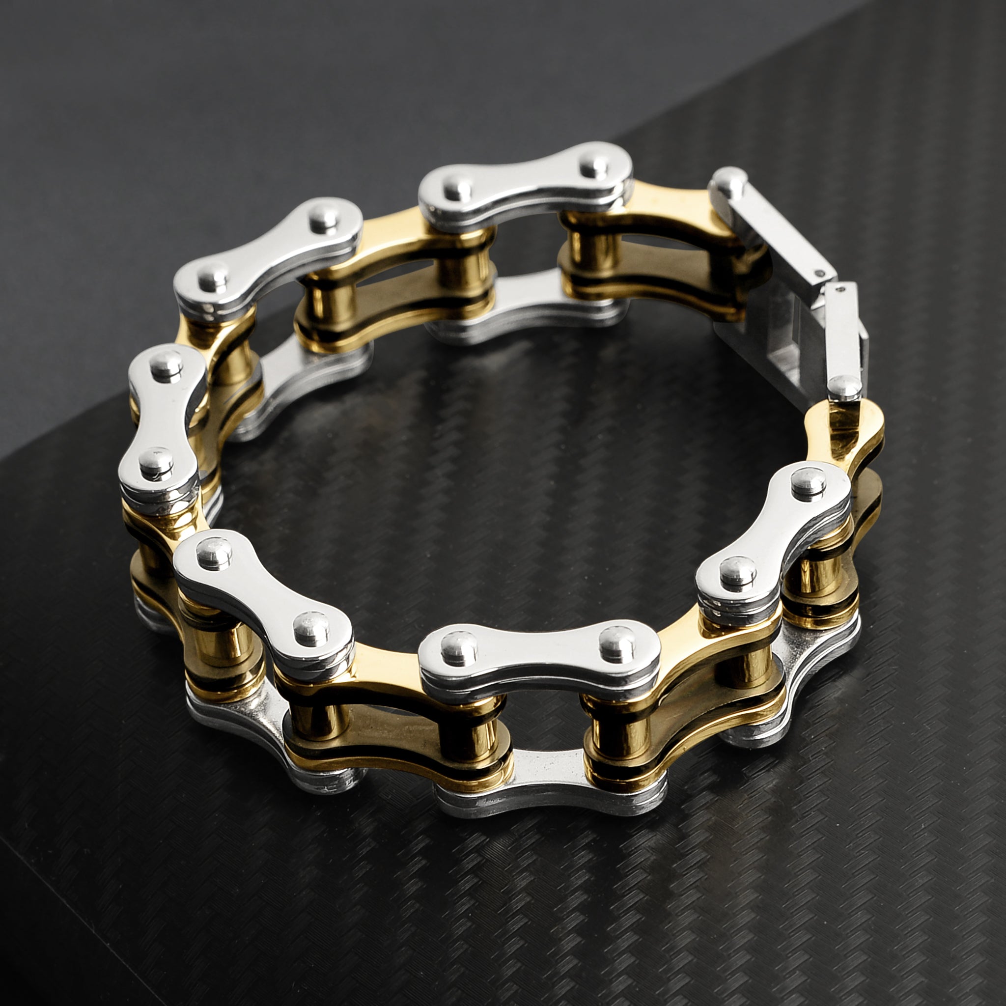 Stainless Steel Black And 18K Gold PVD Coated Bike Chain Bracelet