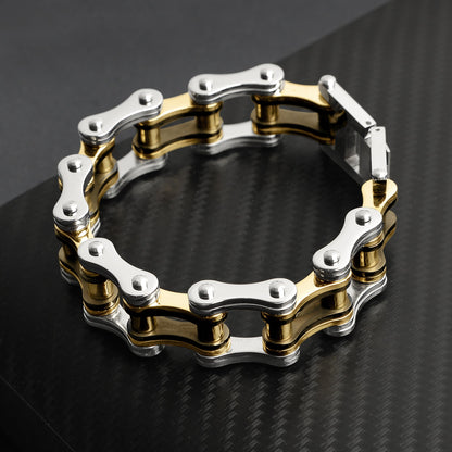 Stainless Steel Black And 18K Gold PVD Coated Bike Chain Bracelet