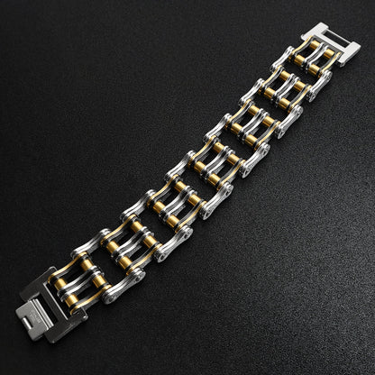 Stainless Steel Black And 18K Gold PVD Coated Double Bike Chain Bracelet