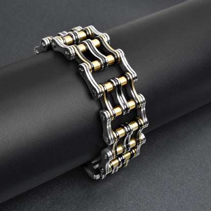 Stainless Steel Black And 18K Gold PVD Coated Double Bike Chain Bracelet