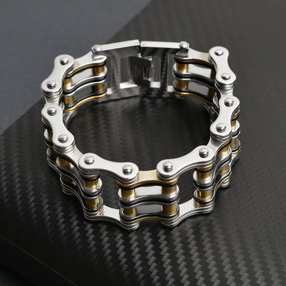Stainless Steel Black And 18K Gold PVD Coated Double Bike Chain Bracelet