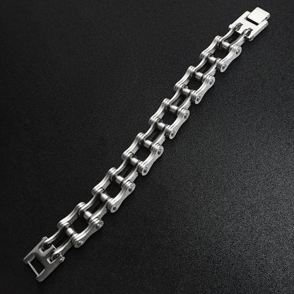 Stainless Steel And Black Bike Chain Bracelet