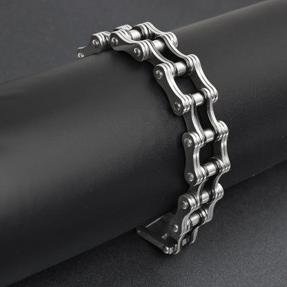 Stainless Steel And Black Bike Chain Bracelet