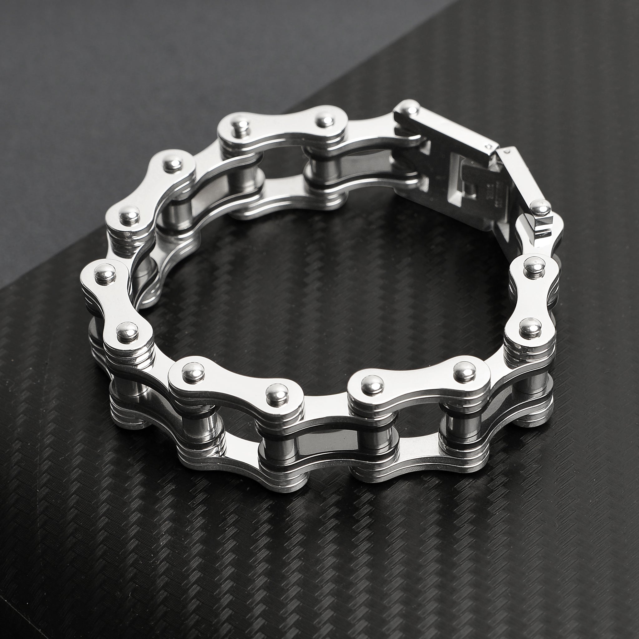 Stainless Steel And Black Bike Chain Bracelet