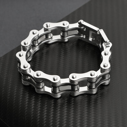 Stainless Steel And Black Bike Chain Bracelet