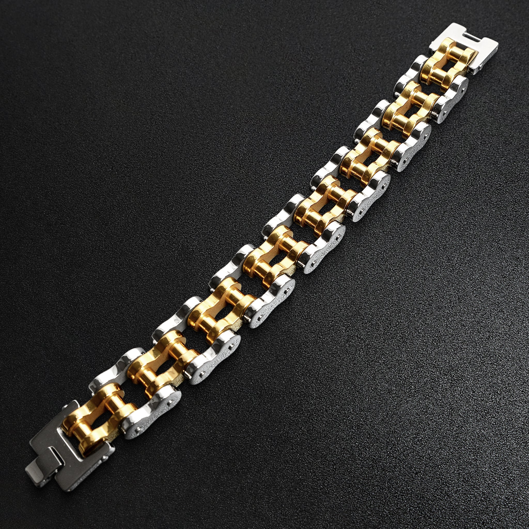 Stainless Steel And 18K Gold PVD Coated Bike Chain Bracelet