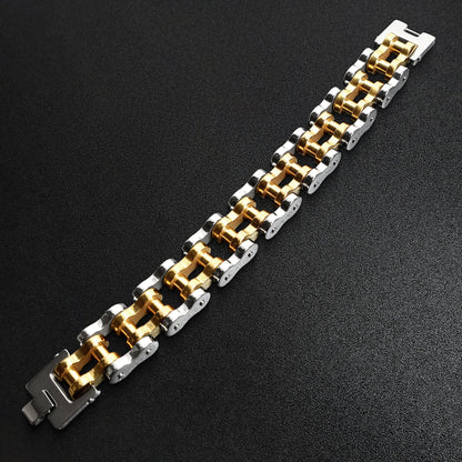 Stainless Steel And 18K Gold PVD Coated Bike Chain Bracelet