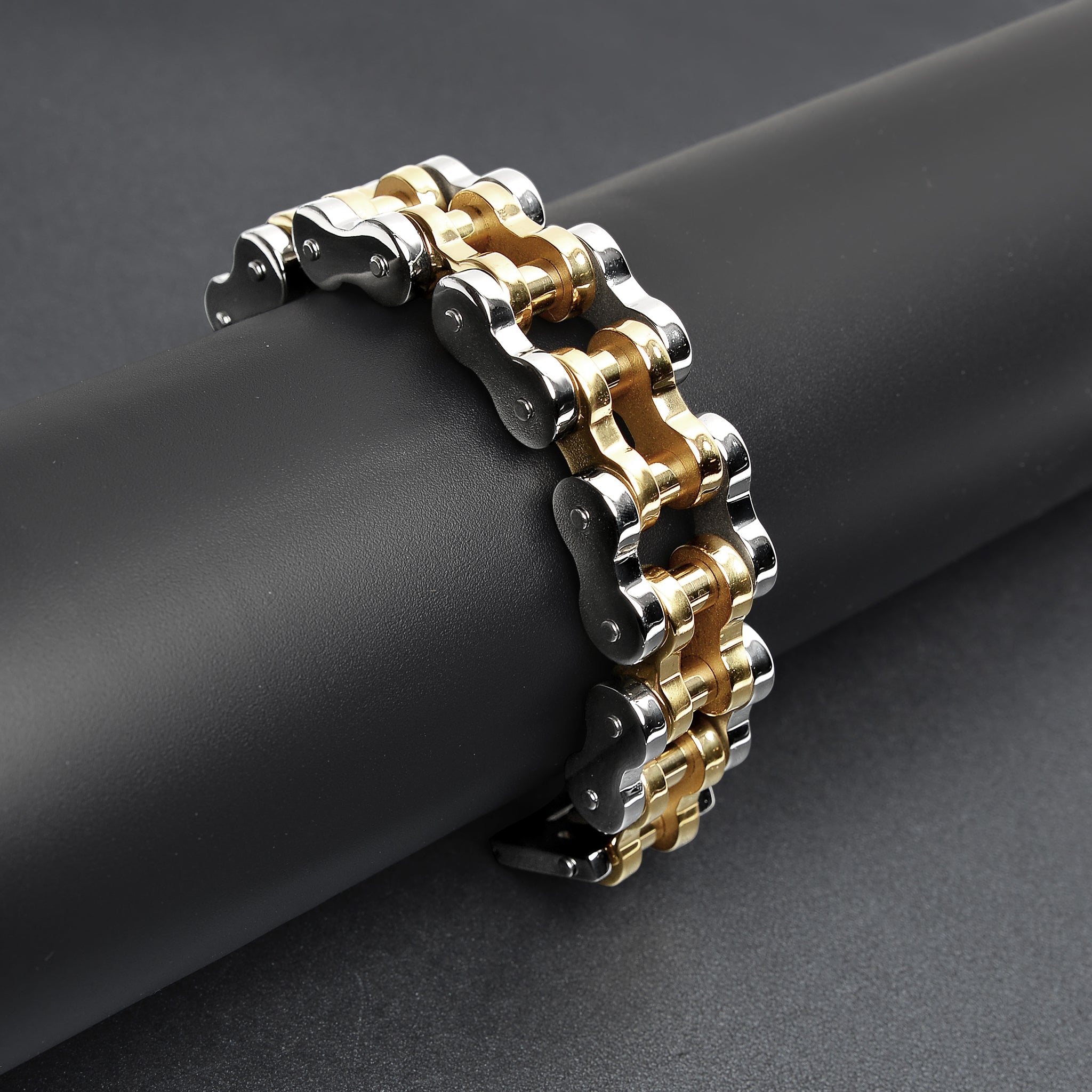 Stainless Steel And 18K Gold PVD Coated Bike Chain Bracelet