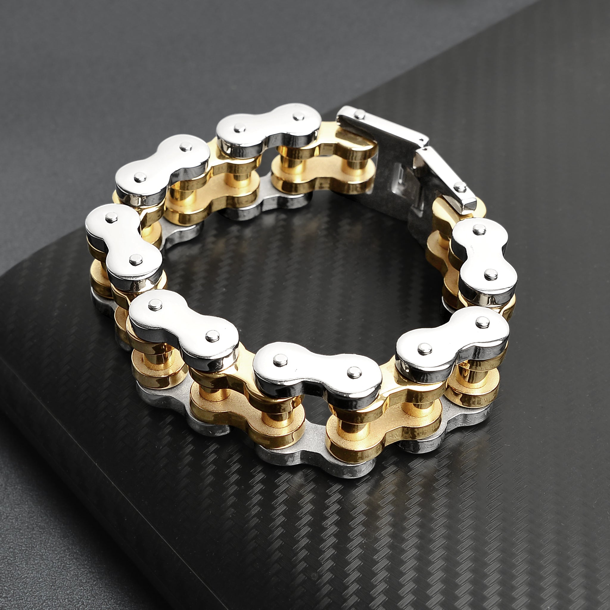 Stainless Steel And 18K Gold PVD Coated Bike Chain Bracelet