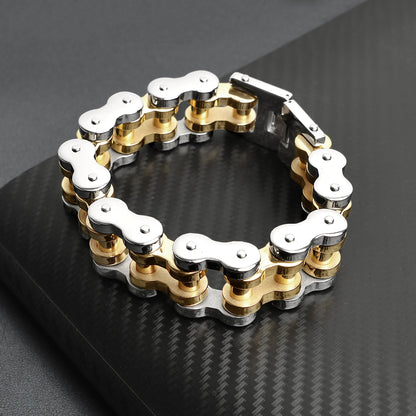 Stainless Steel And 18K Gold PVD Coated Bike Chain Bracelet