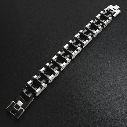 Stainless Steel and Black Bike Chain Bracelet