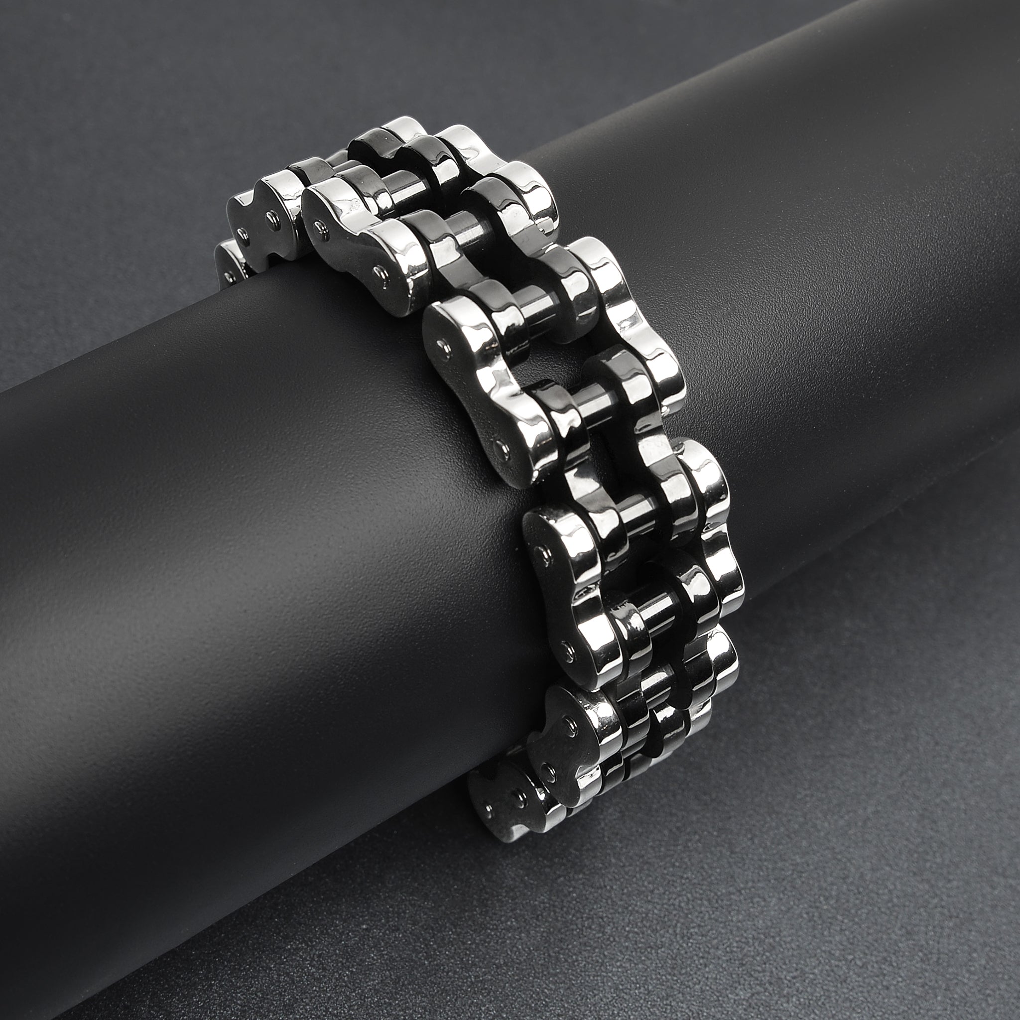 Stainless Steel and Black Bike Chain Bracelet
