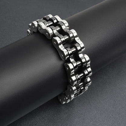 Stainless Steel and Black Bike Chain Bracelet