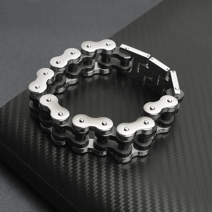 Stainless Steel and Black Bike Chain Bracelet