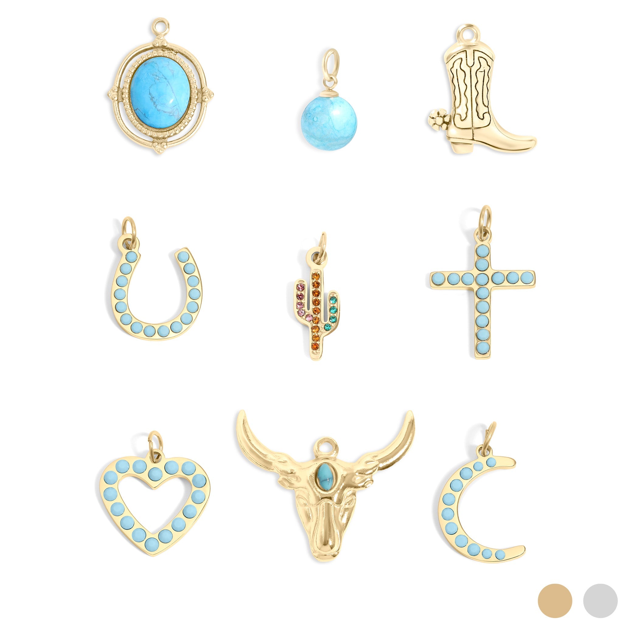 18K Gold PVD Stainless Steel Western Charm Set