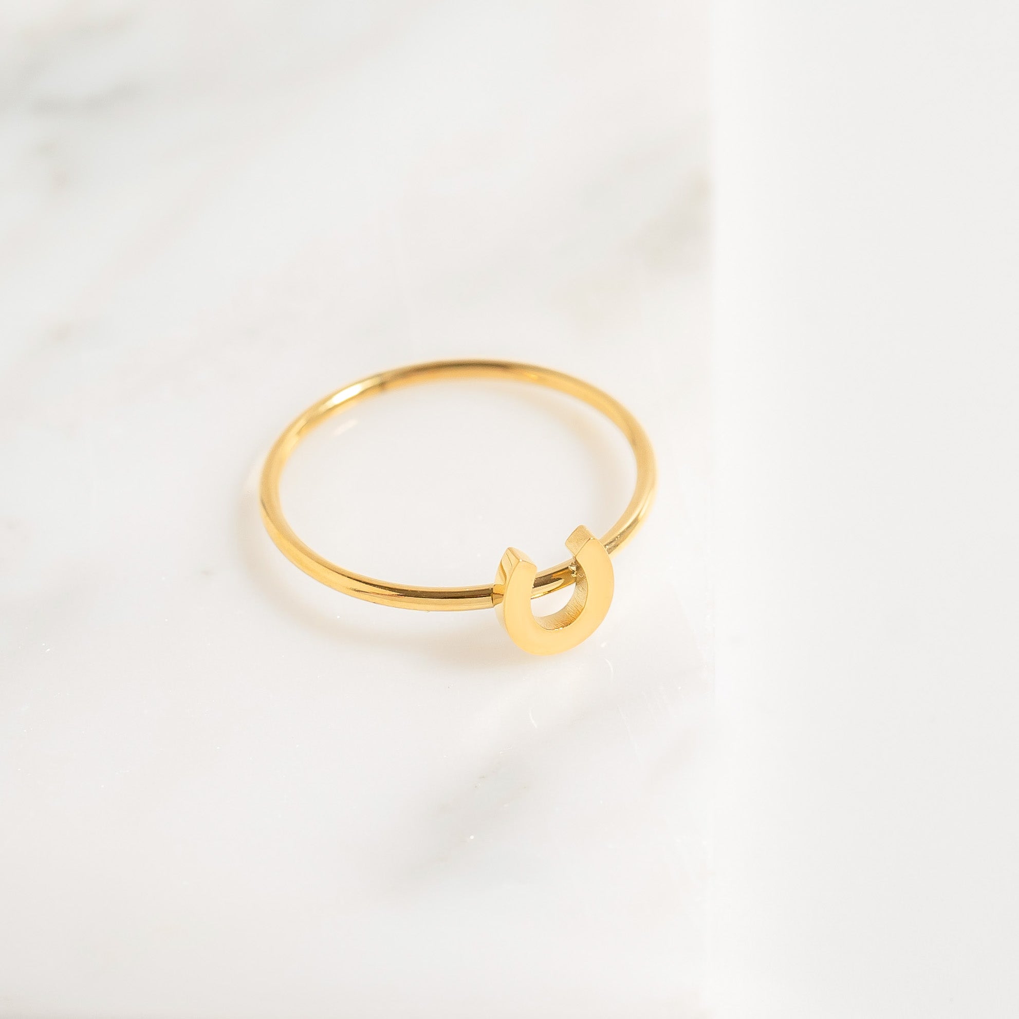 18K Gold PVD Stainless Steel Horseshoe Symbol Ring