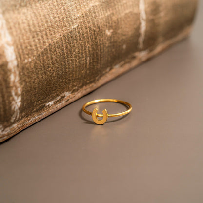 18K Gold PVD Stainless Steel Horseshoe Symbol Ring
