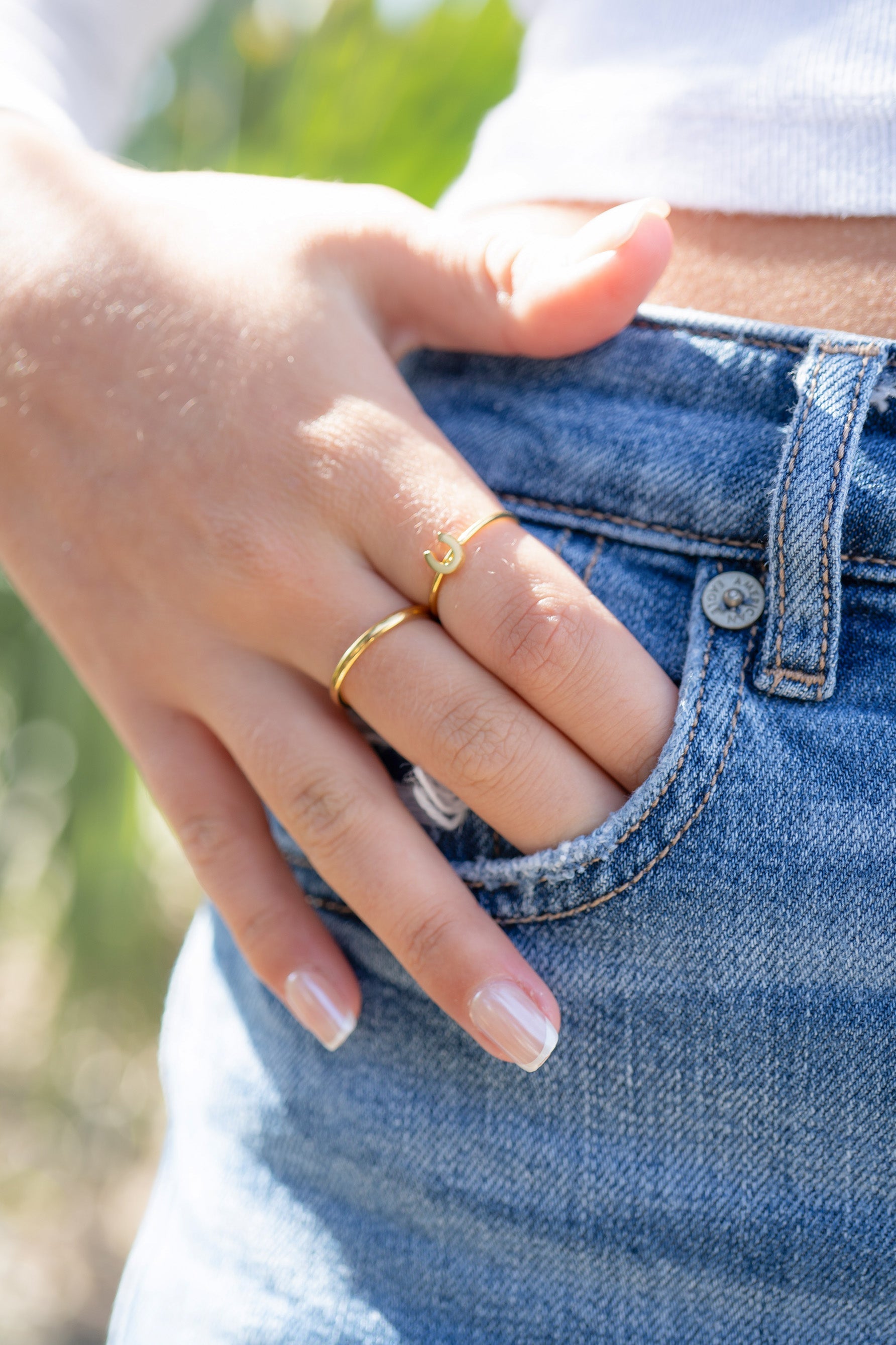 18K Gold PVD Stainless Steel Horseshoe Symbol Ring
