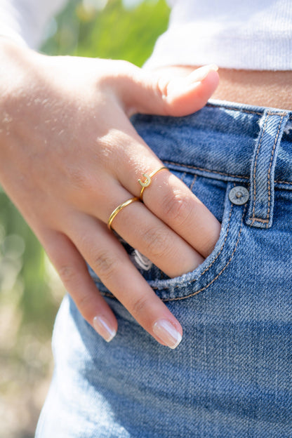 18K Gold PVD Stainless Steel Horseshoe Symbol Ring