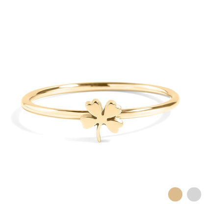 18K Gold PVD Stainless Steel Four Leaf Clover Symbol Ring