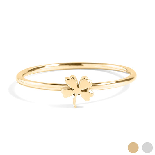 18K Gold PVD Stainless Steel Four Leaf Clover Symbol Ring