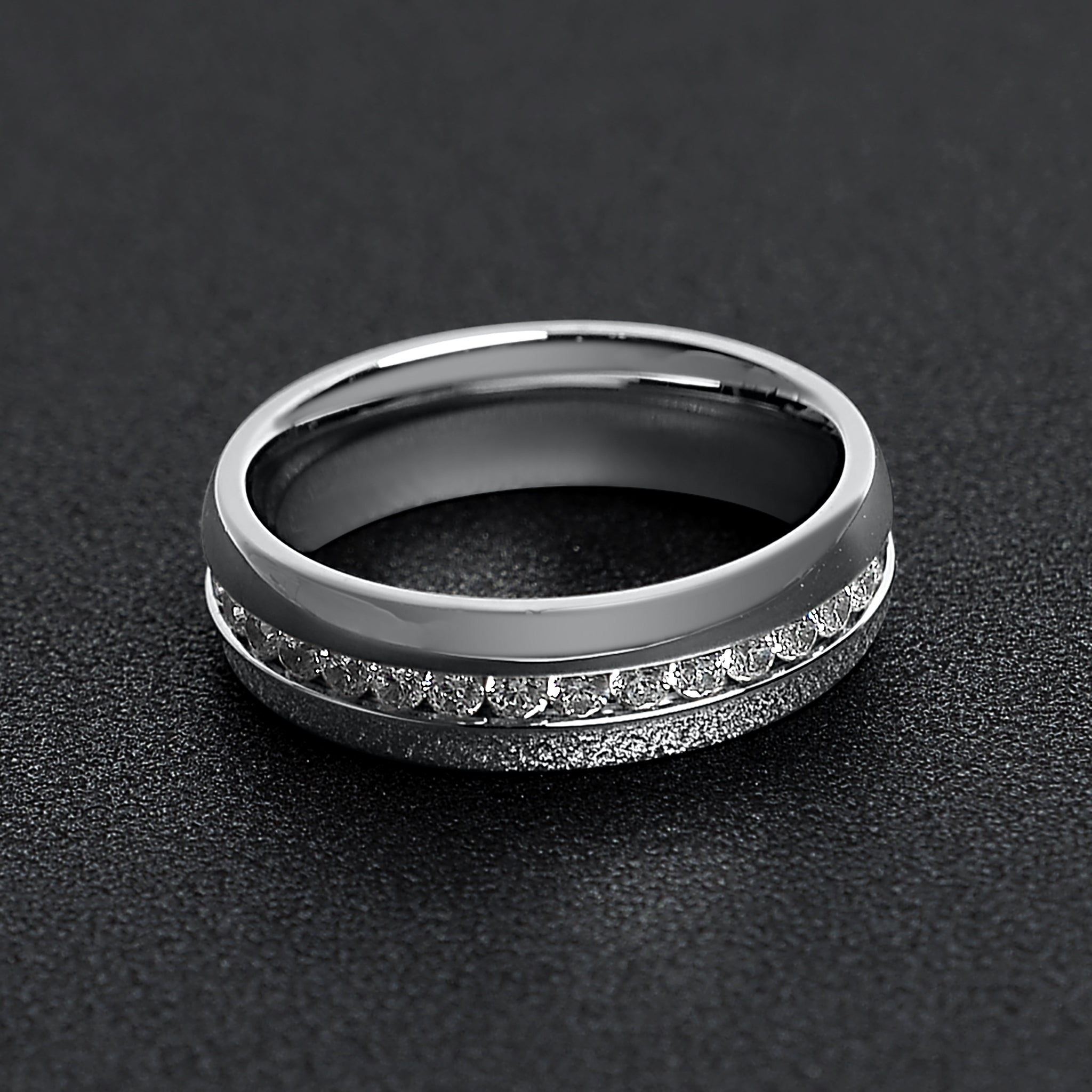 Highly Polished Stainless Steel CZ Center Ring