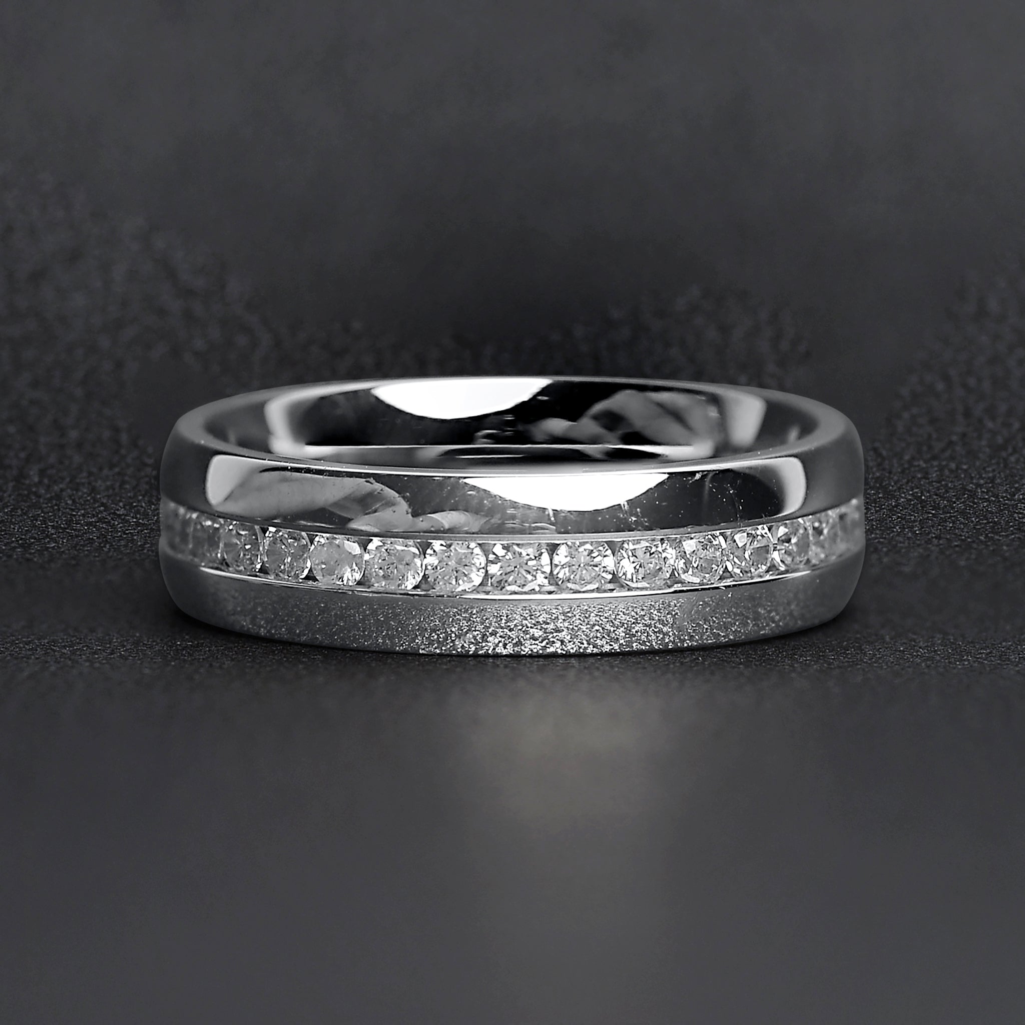 Highly Polished Stainless Steel CZ Center Ring