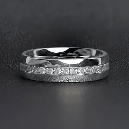 Highly Polished Stainless Steel CZ Center Ring