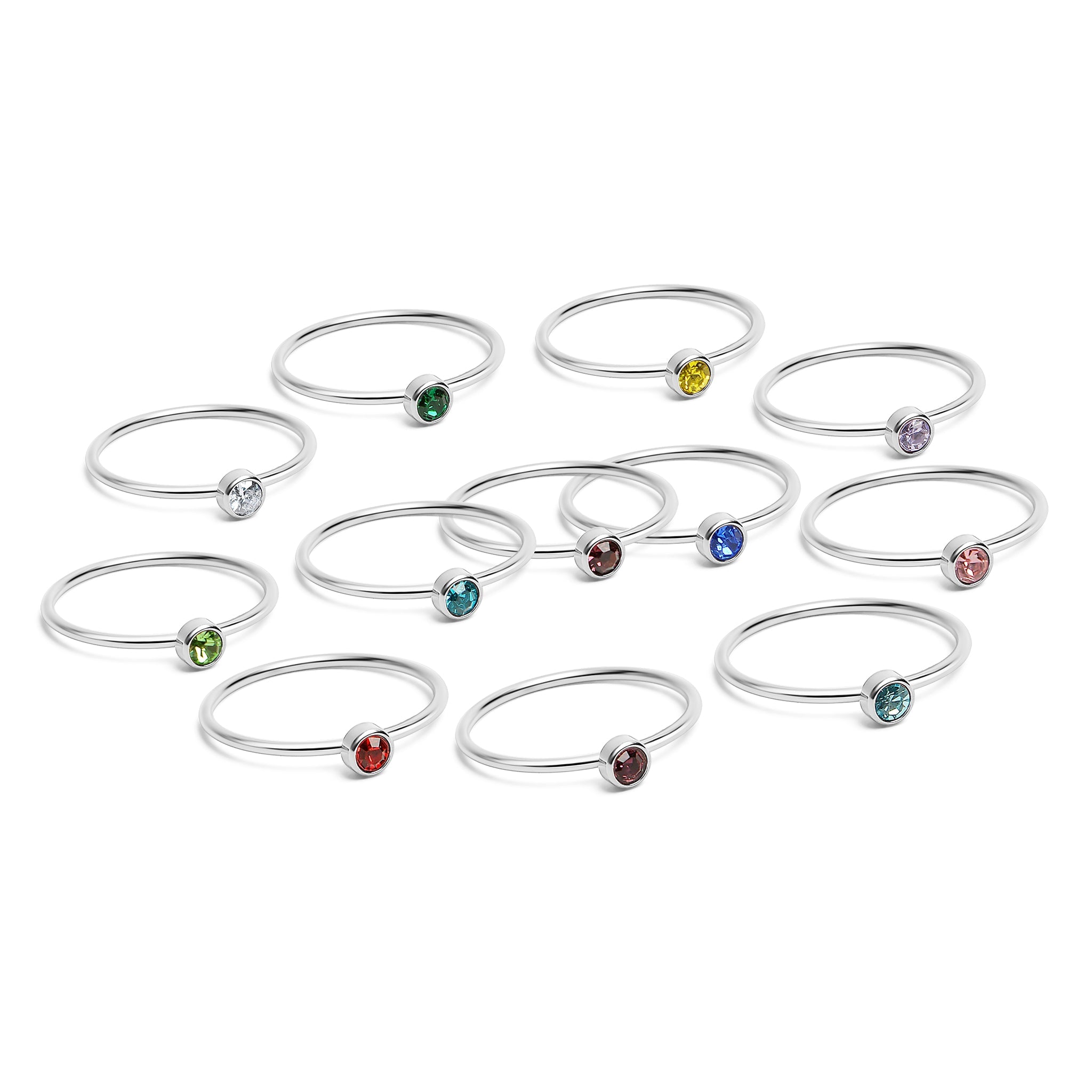 76 pc Stainless Steel Birthstone Stacking Ring Set