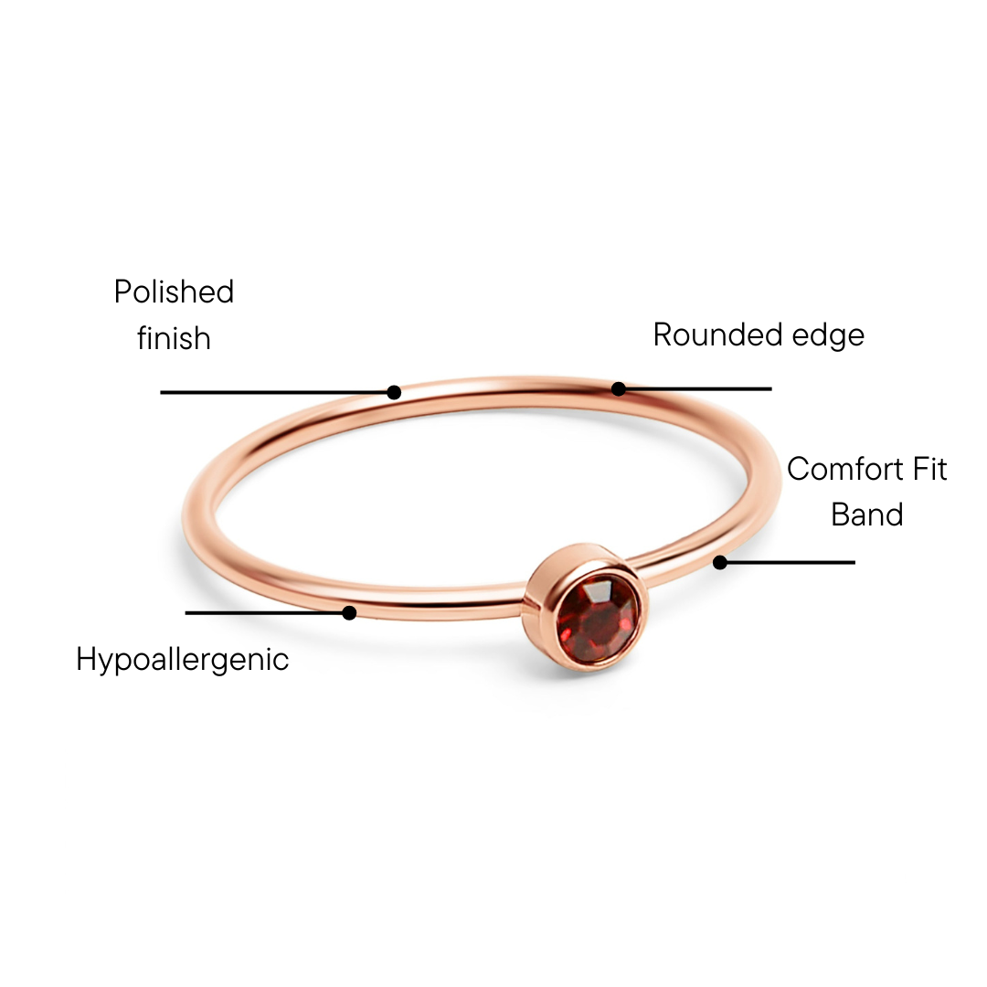 18K Rose Gold PVD Stainless Steel Birthstone Stacking Ring Size 3