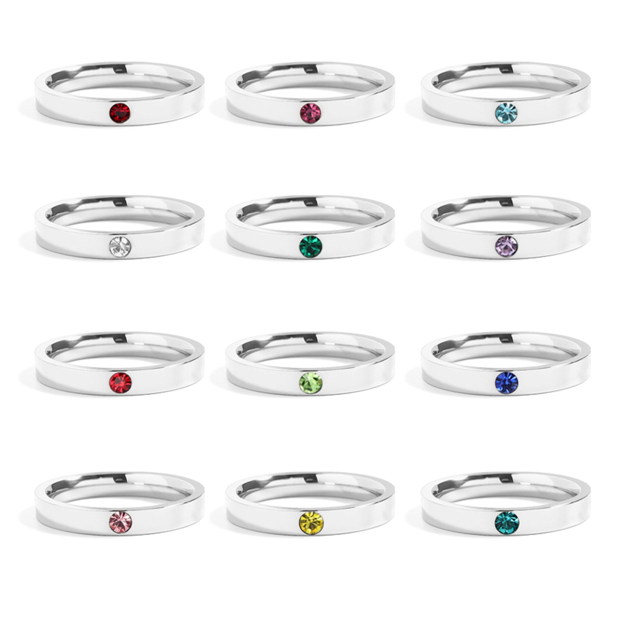Stainless Steel Birthstone Engravable Stacking Ring